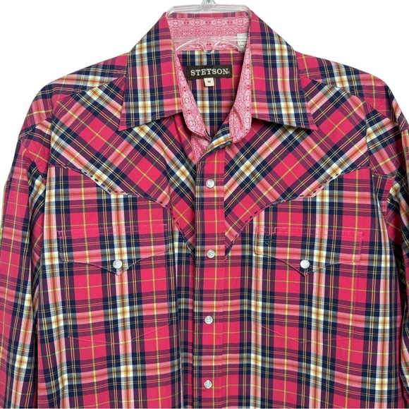 SOLD Stetson Plaid Snap Button Western Shirt Men’s Size Medium - Picture 3 of 10